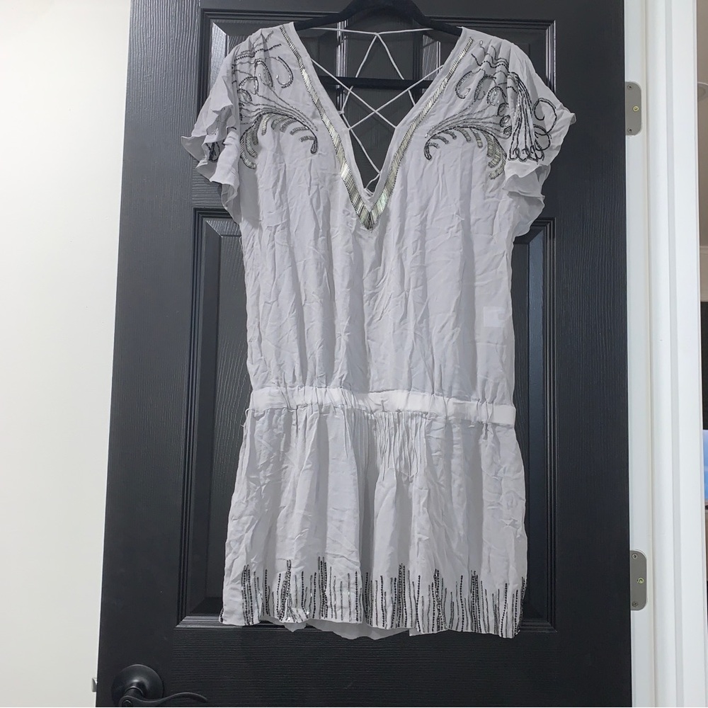 Barbara Bui | Beaded 100% Silk Grey Tunic | Sz 40 EU